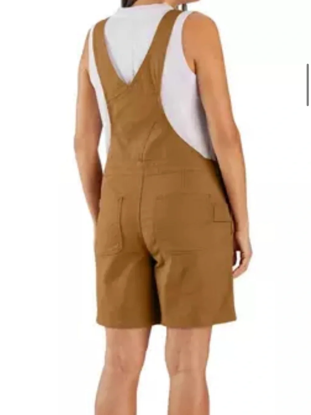 New Carhartt Women’s Tan Rugged Flex Relaxed Fit Canvas Shortall Overalls Medium - Picture 2 of 10